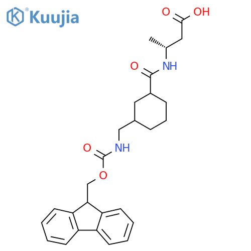 (3R)-3-({3-({(9H-fluoren-9-yl)methoxycarbonyl}amino)methylcyclohexyl}formamido)butanoic acid structure
