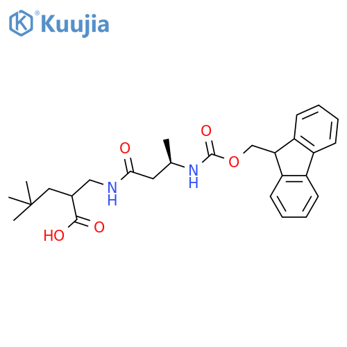 2-{(3R)-3-({(9H-fluoren-9-yl)methoxycarbonyl}amino)butanamidomethyl}-4,4-dimethylpentanoic acid structure