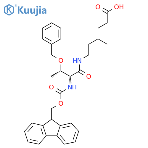 6-(2R,3S)-3-(benzyloxy)-2-({(9H-fluoren-9-yl)methoxycarbonyl}amino)butanamido-4-methylhexanoic acid structure