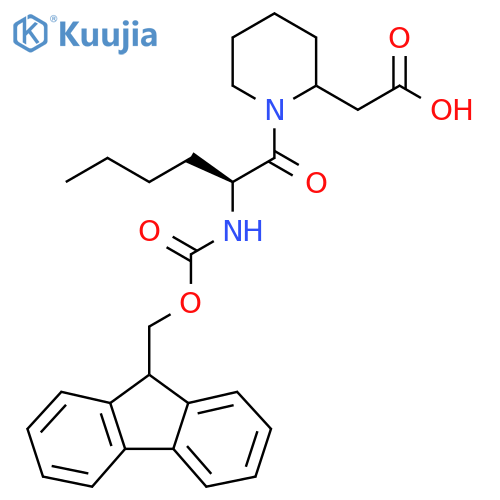 2-{1-(2S)-2-({(9H-fluoren-9-yl)methoxycarbonyl}amino)hexanoylpiperidin-2-yl}acetic acid structure