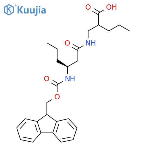 2-{(3S)-3-({(9H-fluoren-9-yl)methoxycarbonyl}amino)hexanamidomethyl}pentanoic acid structure