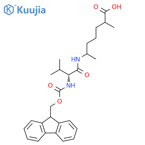 6-(2R)-2-({(9H-fluoren-9-yl)methoxycarbonyl}amino)-3-methylbutanamido-2-methylheptanoic acid structure