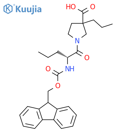 1-(2R)-2-({(9H-fluoren-9-yl)methoxycarbonyl}amino)pentanoyl-3-propylpyrrolidine-3-carboxylic acid structure