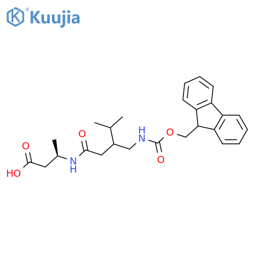 (3R)-3-{3-({(9H-fluoren-9-yl)methoxycarbonyl}amino)methyl-4-methylpentanamido}butanoic acid structure