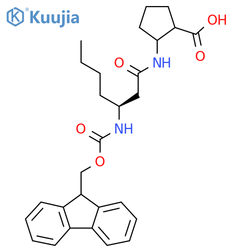 2-(3S)-3-({(9H-fluoren-9-yl)methoxycarbonyl}amino)heptanamidocyclopentane-1-carboxylic acid structure