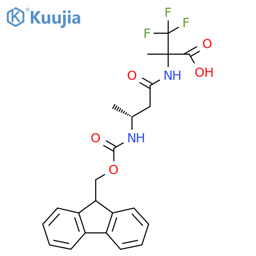 2-(3R)-3-({(9H-fluoren-9-yl)methoxycarbonyl}amino)butanamido-3,3,3-trifluoro-2-methylpropanoic acid structure