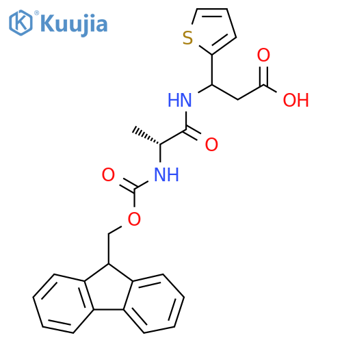 3-(2R)-2-({(9H-fluoren-9-yl)methoxycarbonyl}amino)propanamido-3-(thiophen-2-yl)propanoic acid structure