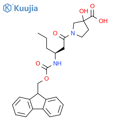 1-(3S)-3-({(9H-fluoren-9-yl)methoxycarbonyl}amino)hexanoyl-3-hydroxypyrrolidine-3-carboxylic acid structure