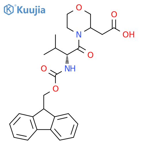 2-{4-(2R)-2-({(9H-fluoren-9-yl)methoxycarbonyl}amino)-3-methylbutanoylmorpholin-3-yl}acetic acid structure