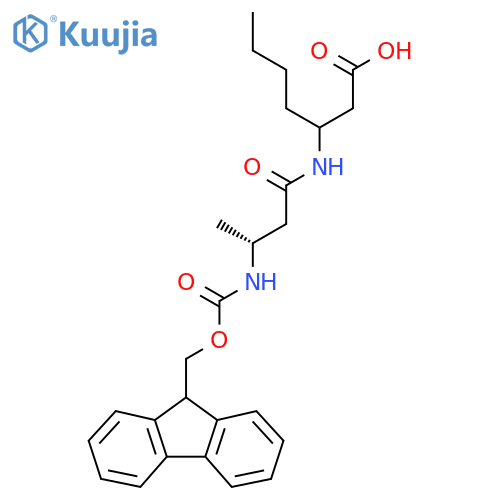 3-(3R)-3-({(9H-fluoren-9-yl)methoxycarbonyl}amino)butanamidoheptanoic acid structure
