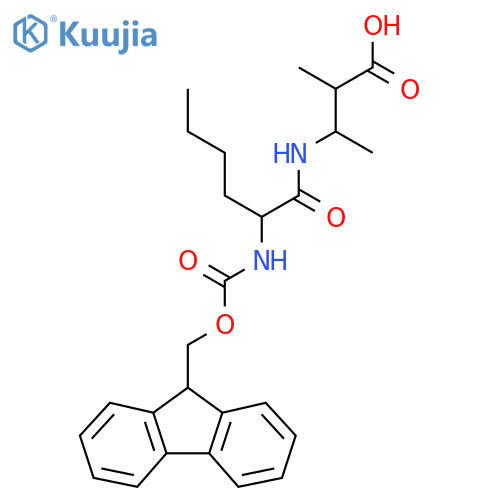 3-[2-({[(9H-fluoren-9-yl)methoxy]carbonyl}amino)hexanamido]-2-methylbutanoic acid structure