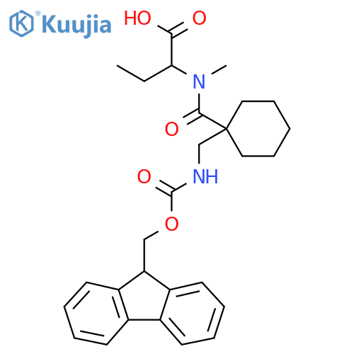 2-(1-{1-({(9H-fluoren-9-yl)methoxycarbonyl}amino)methylcyclohexyl}-N-methylformamido)butanoic acid structure
