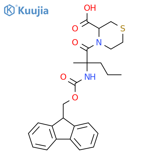 4-2-({(9H-fluoren-9-yl)methoxycarbonyl}amino)-2-methylpentanoylthiomorpholine-3-carboxylic acid structure