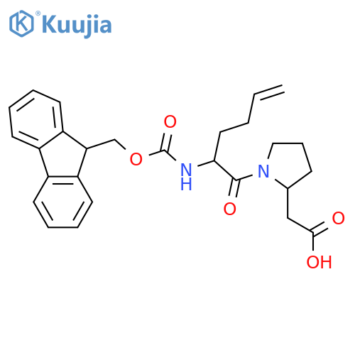 2-{1-2-({(9H-fluoren-9-yl)methoxycarbonyl}amino)hex-5-enoylpyrrolidin-2-yl}acetic acid structure