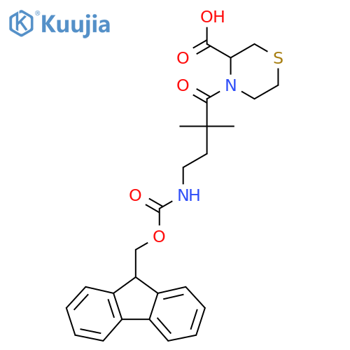 4-4-({(9H-fluoren-9-yl)methoxycarbonyl}amino)-2,2-dimethylbutanoylthiomorpholine-3-carboxylic acid structure