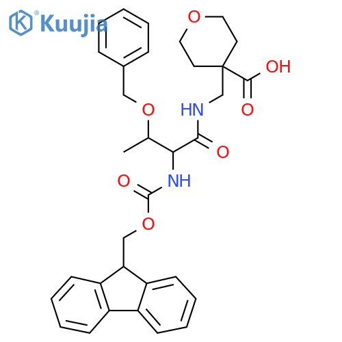 4-{3-(benzyloxy)-2-({(9H-fluoren-9-yl)methoxycarbonyl}amino)butanamidomethyl}oxane-4-carboxylic acid structure
