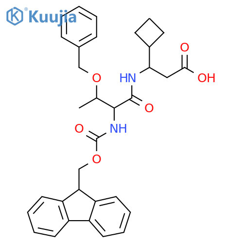 3-3-(benzyloxy)-2-({(9H-fluoren-9-yl)methoxycarbonyl}amino)butanamido-3-cyclobutylpropanoic acid structure