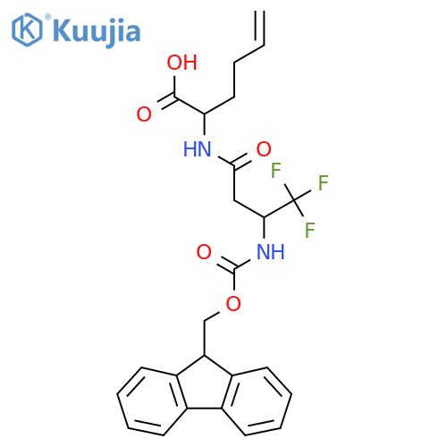 2-3-({(9H-fluoren-9-yl)methoxycarbonyl}amino)-4,4,4-trifluorobutanamidohex-5-enoic acid structure