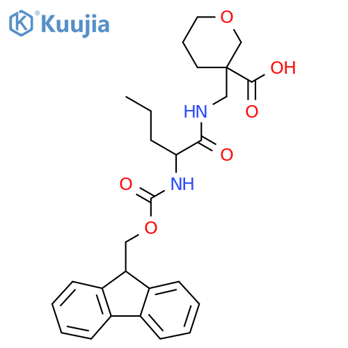 3-{2-({(9H-fluoren-9-yl)methoxycarbonyl}amino)pentanamidomethyl}oxane-3-carboxylic acid structure