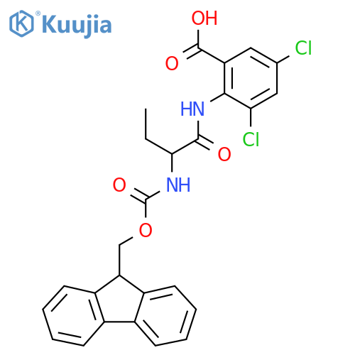 3,5-dichloro-2-2-({(9H-fluoren-9-yl)methoxycarbonyl}amino)butanamidobenzoic acid structure