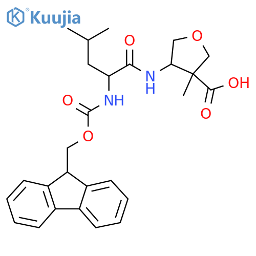 4-2-({(9H-fluoren-9-yl)methoxycarbonyl}amino)-4-methylpentanamido-3-methyloxolane-3-carboxylic acid structure