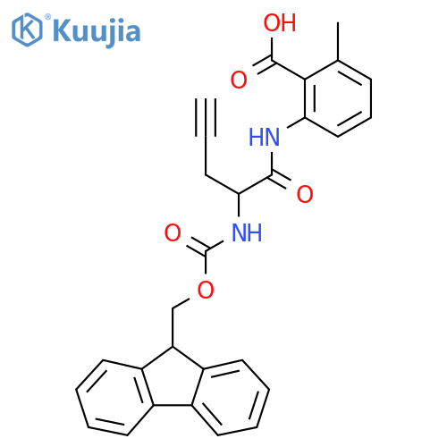 2-2-({(9H-fluoren-9-yl)methoxycarbonyl}amino)pent-4-ynamido-6-methylbenzoic acid structure