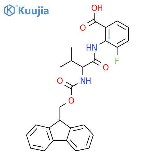 2-2-({(9H-fluoren-9-yl)methoxycarbonyl}amino)-3-methylbutanamido-3-fluorobenzoic acid structure