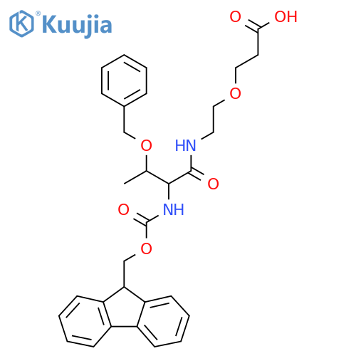 3-{2-3-(benzyloxy)-2-({(9H-fluoren-9-yl)methoxycarbonyl}amino)butanamidoethoxy}propanoic acid structure