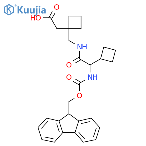 2-(1-{2-cyclobutyl-2-({(9H-fluoren-9-yl)methoxycarbonyl}amino)acetamidomethyl}cyclobutyl)acetic acid structure