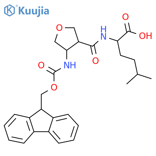2-{4-({(9H-fluoren-9-yl)methoxycarbonyl}amino)oxolan-3-ylformamido}-5-methylhexanoic acid structure
