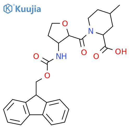 1-3-({(9H-fluoren-9-yl)methoxycarbonyl}amino)oxolane-2-carbonyl-4-methylpiperidine-2-carboxylic acid structure