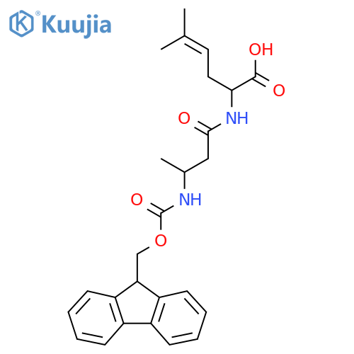 2-3-({(9H-fluoren-9-yl)methoxycarbonyl}amino)butanamido-5-methylhex-4-enoic acid structure