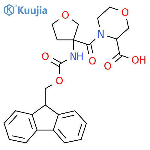 4-3-({(9H-fluoren-9-yl)methoxycarbonyl}amino)oxolane-3-carbonylmorpholine-3-carboxylic acid structure
