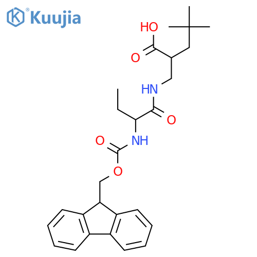2-{2-({(9H-fluoren-9-yl)methoxycarbonyl}amino)butanamidomethyl}-4,4-dimethylpentanoic acid structure