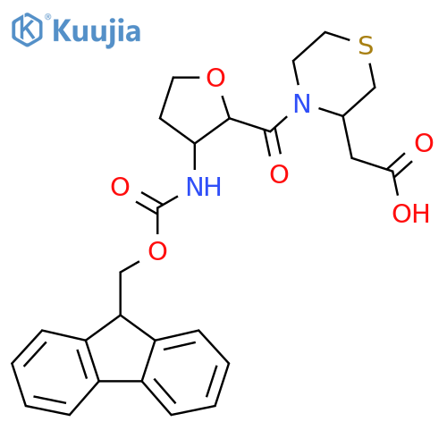 2-{4-3-({(9H-fluoren-9-yl)methoxycarbonyl}amino)oxolane-2-carbonylthiomorpholin-3-yl}acetic acid structure