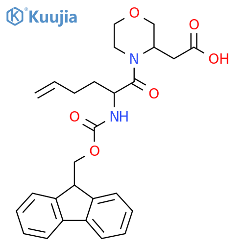 2-{4-2-({(9H-fluoren-9-yl)methoxycarbonyl}amino)hex-5-enoylmorpholin-3-yl}acetic acid structure