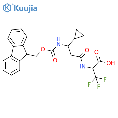 2-3-cyclopropyl-3-({(9H-fluoren-9-yl)methoxycarbonyl}amino)propanamido-3,3,3-trifluoropropanoic acid structure