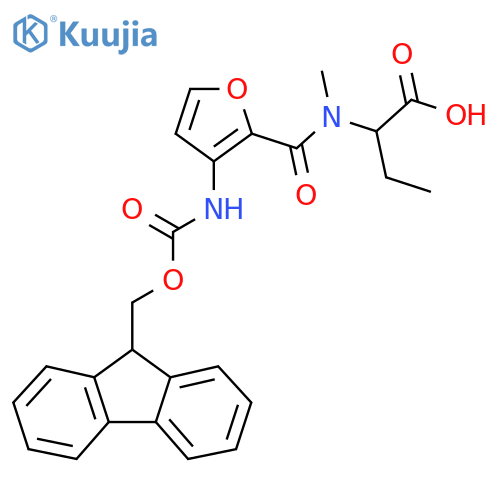 2-{1-3-({(9H-fluoren-9-yl)methoxycarbonyl}amino)furan-2-yl-N-methylformamido}butanoic acid structure