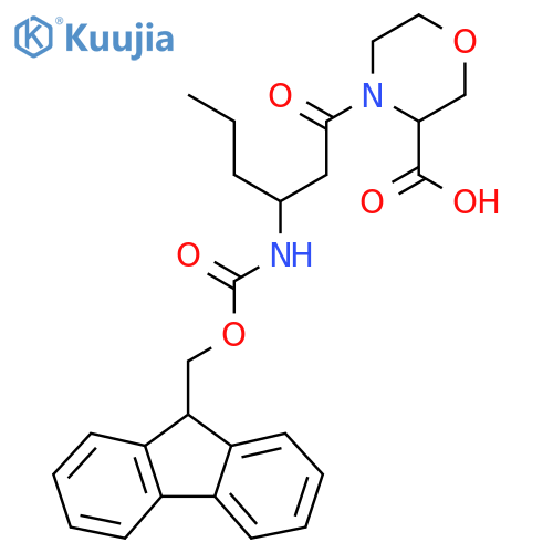 4-3-({(9H-fluoren-9-yl)methoxycarbonyl}amino)hexanoylmorpholine-3-carboxylic acid structure