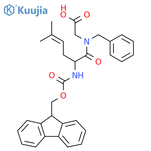 2-N-benzyl-2-({(9H-fluoren-9-yl)methoxycarbonyl}amino)-5-methylhex-4-enamidoacetic acid structure
