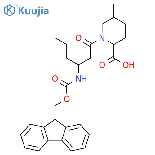 1-3-({(9H-fluoren-9-yl)methoxycarbonyl}amino)hexanoyl-5-methylpiperidine-2-carboxylic acid structure
