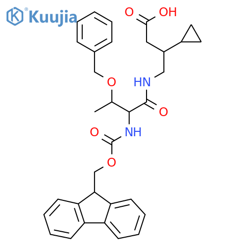 4-3-(benzyloxy)-2-({(9H-fluoren-9-yl)methoxycarbonyl}amino)butanamido-3-cyclopropylbutanoic acid structure