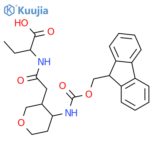 2-{2-4-({(9H-fluoren-9-yl)methoxycarbonyl}amino)oxan-3-ylacetamido}butanoic acid structure