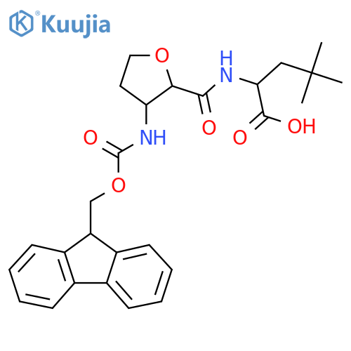 2-{3-({(9H-fluoren-9-yl)methoxycarbonyl}amino)oxolan-2-ylformamido}-4,4-dimethylpentanoic acid structure