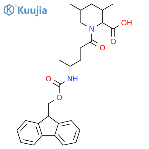 1-4-({(9H-fluoren-9-yl)methoxycarbonyl}amino)pentanoyl-3,5-dimethylpiperidine-2-carboxylic acid structure