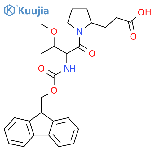 3-{1-2-({(9H-fluoren-9-yl)methoxycarbonyl}amino)-3-methoxybutanoylpyrrolidin-2-yl}propanoic acid structure