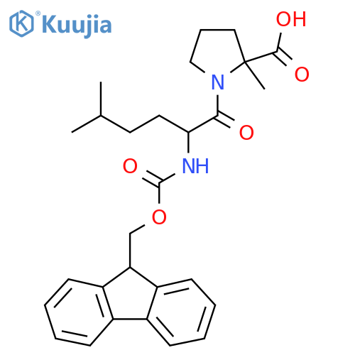 1-2-({(9H-fluoren-9-yl)methoxycarbonyl}amino)-5-methylhexanoyl-2-methylpyrrolidine-2-carboxylic acid structure