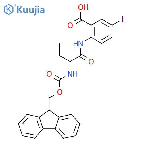 2-2-({(9H-fluoren-9-yl)methoxycarbonyl}amino)butanamido-5-iodobenzoic acid structure