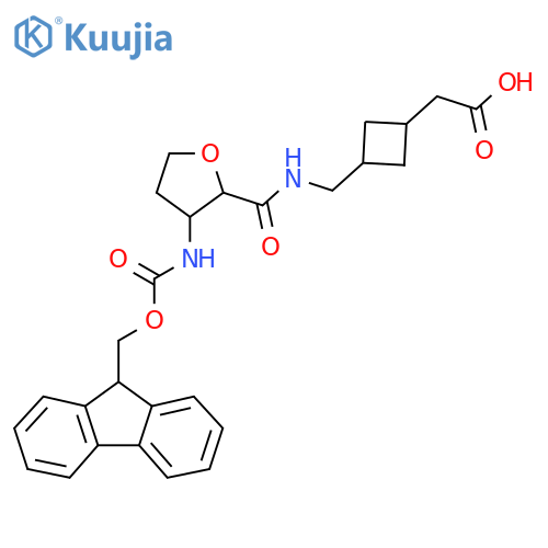 2-3-({3-({(9H-fluoren-9-yl)methoxycarbonyl}amino)oxolan-2-ylformamido}methyl)cyclobutylacetic acid structure