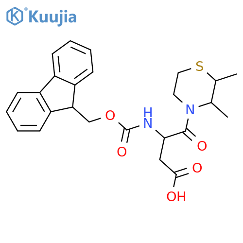 4-(2,3-dimethylthiomorpholin-4-yl)-3-({(9H-fluoren-9-yl)methoxycarbonyl}amino)-4-oxobutanoic acid structure